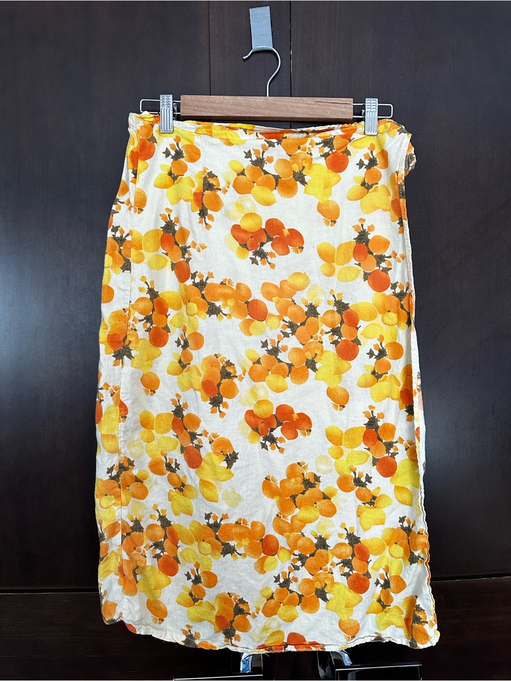 Nicole Miller Citrus-Print Midi Skirt in Yellow & Orange